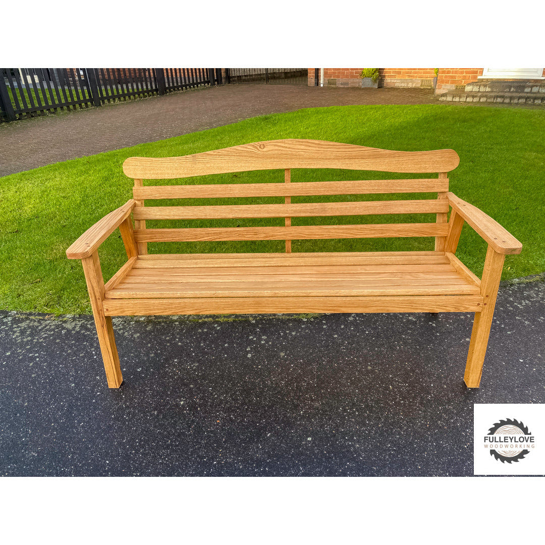 Solid Oak Custom Made Ergonomic Garden Bench - Fulleylove Woodworking