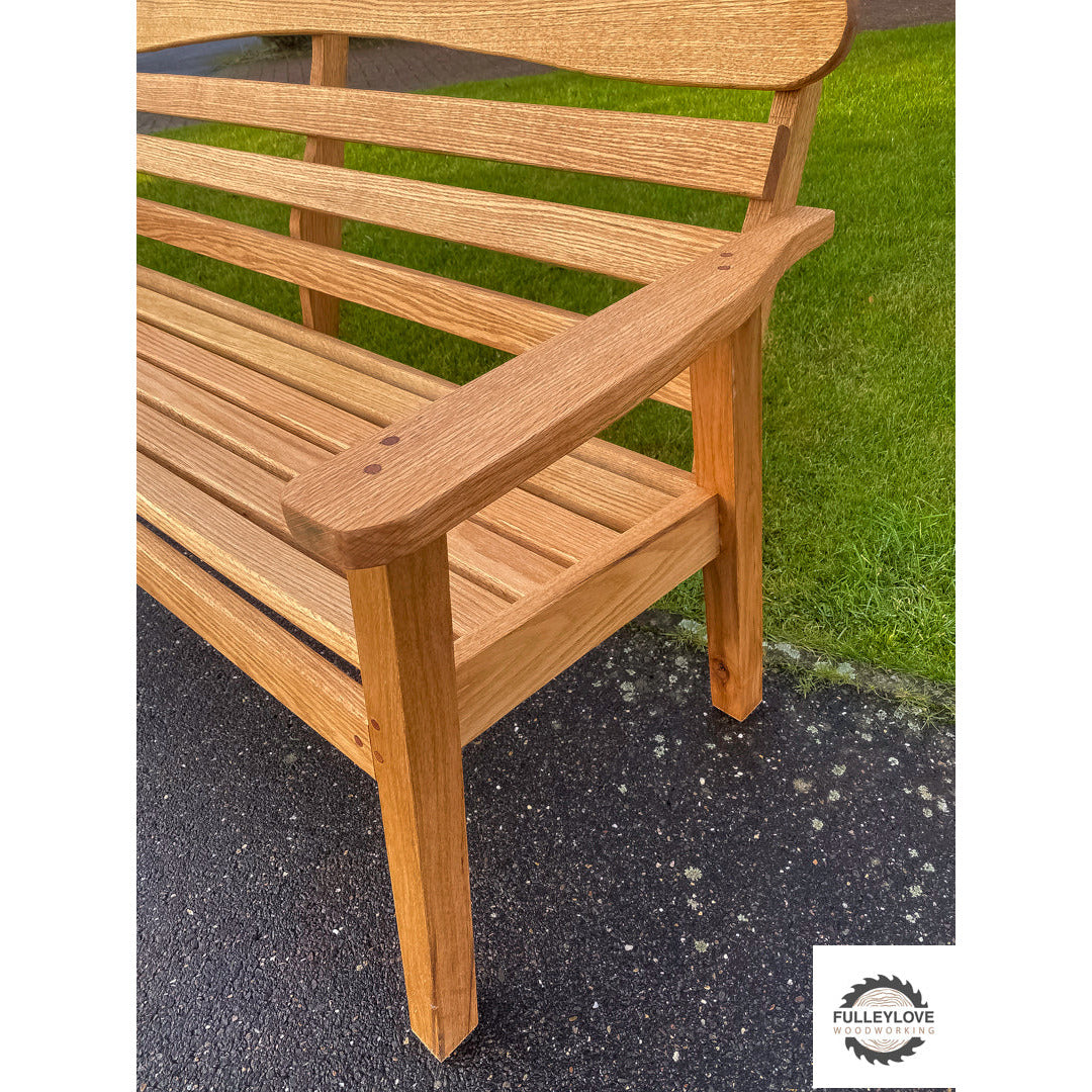 Solid Oak Custom Made Ergonomic Garden Bench - Fulleylove Woodworking