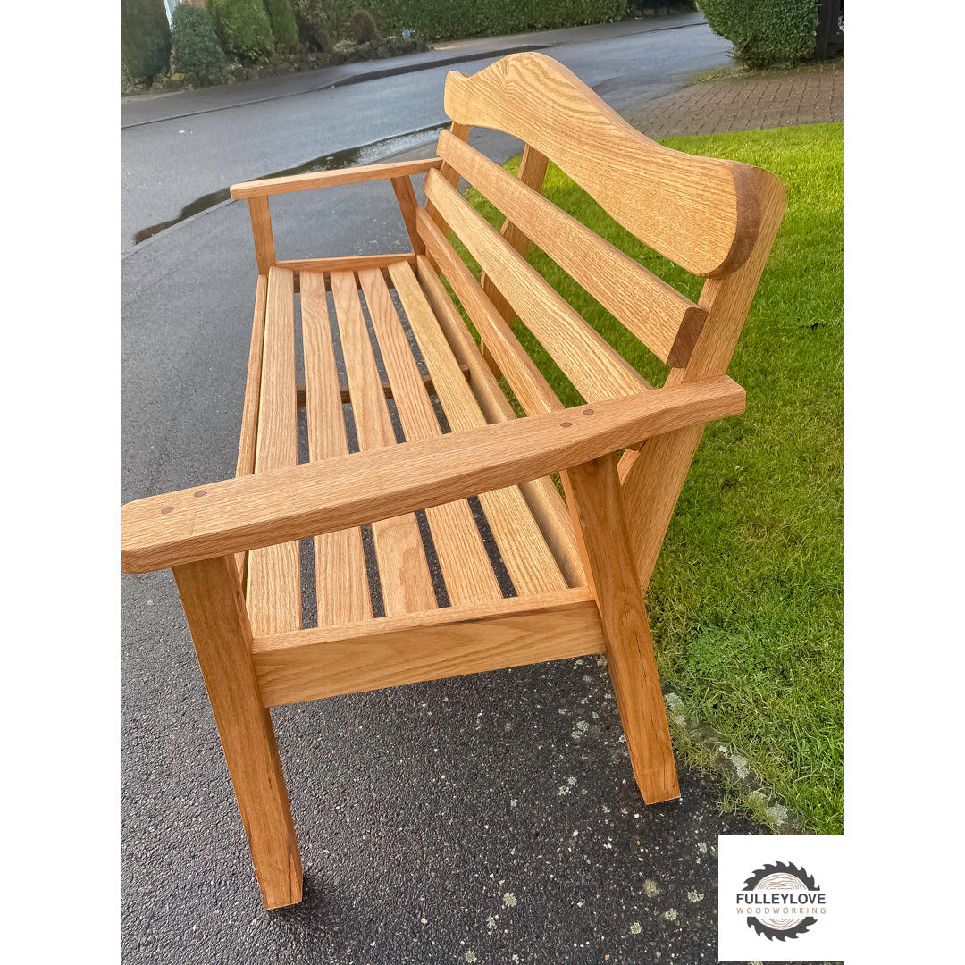 Solid Oak Custom Made Ergonomic Garden Bench - Fulleylove Woodworking